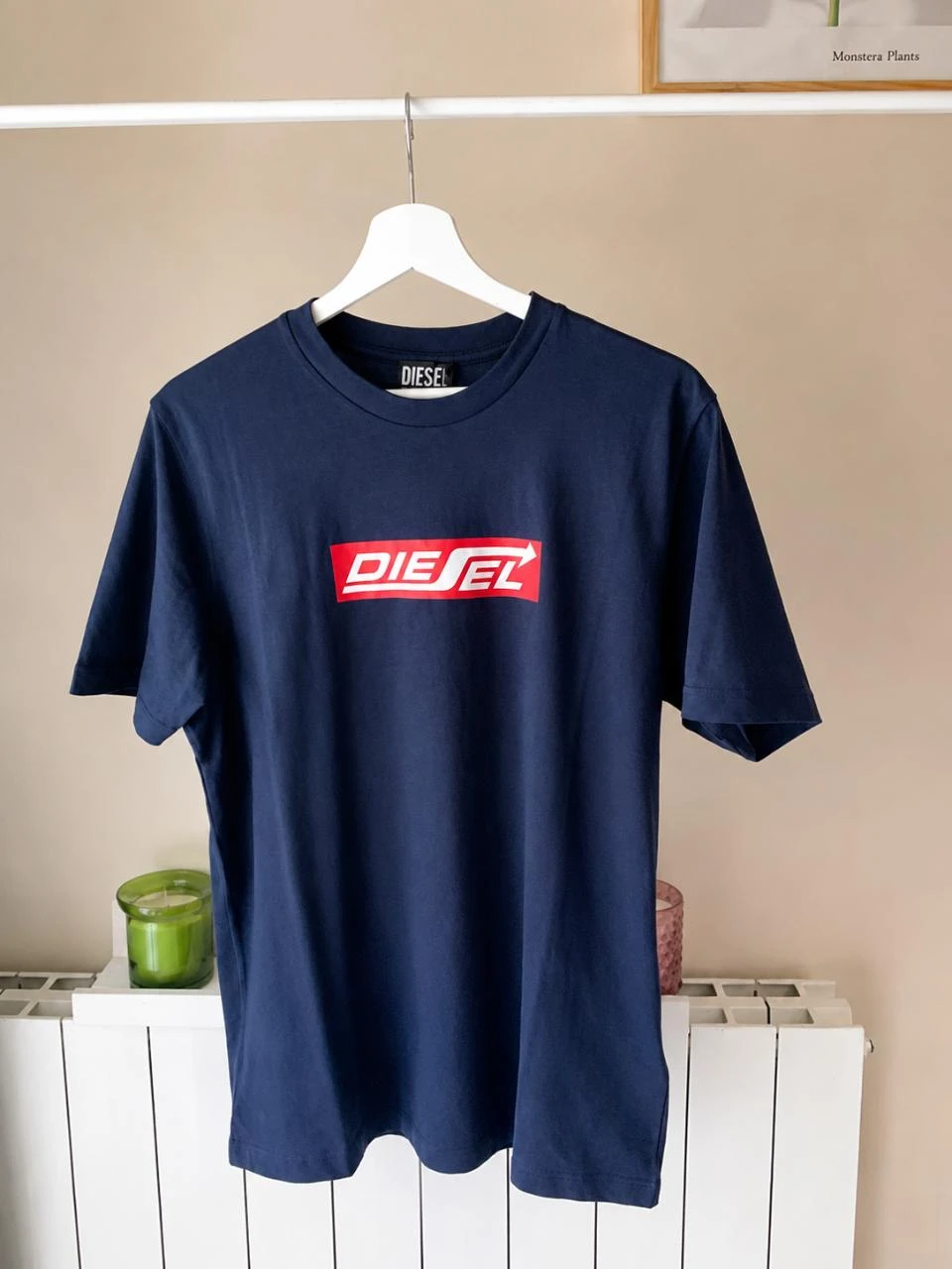 T-shirt Diesel bleu marine logo rouge été chic décontracté – Taille S – Neuf